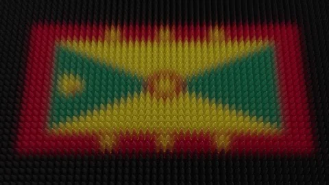 Grenadian Flag Light Shining on Scrolling Bullets Stock Footage 304188946