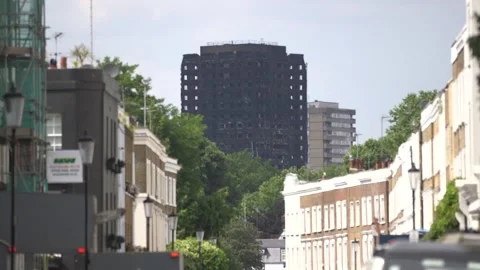 Grenfell Tower fire: footage from the scene Stock Footage 148638433
