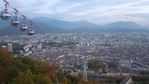 Grenoble bastille cable car Stock Footage