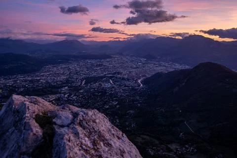 Grenoble at the beginning of the night Stock Photos