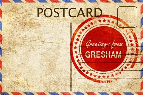 Gresham stamp on a vintage, old postcard Stock-Illustration