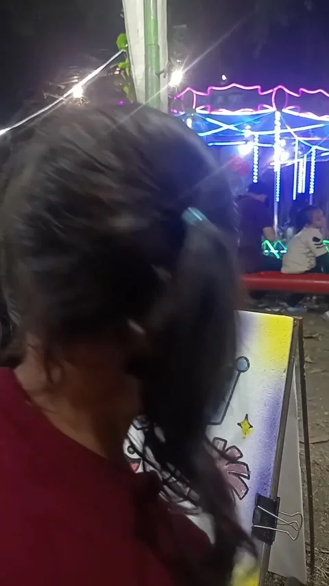 Gresik East Java Indonesia. Child painting on styrofoam. On July 5 2025 Stock Footage 313257940