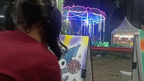 Gresik East Java Indonesia. Child painting on styrofoam. On July 5 2025 Stock-Footage 313258277