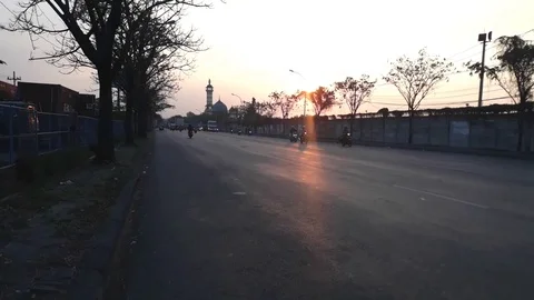 Gresik, East Java / Indonesia - July, 2019 : street traffic im the evening 스톡 동영상 113516660