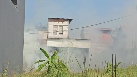 Gresik, Indonesia - August 11, 2025: Smoke from Burning Grass Stock Footage 314664404