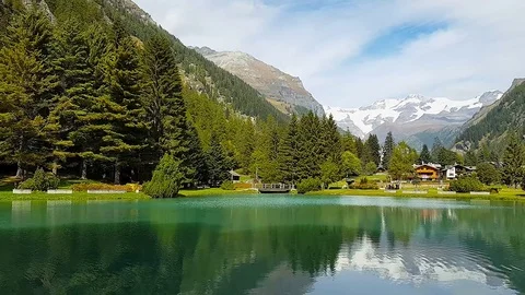 Gressoney Saint Jean, Aosta Valley, Italy. Lake Gover and Monte Ro Stock Footage