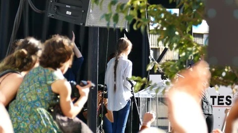 Greta Thunberg leaving the scene under applause Stock Footage 119886189