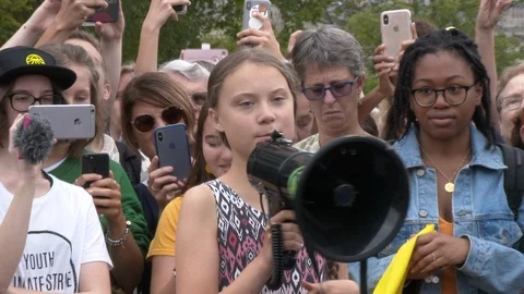 Greta Thunberg Speaks at DC Enviro Student Strike Stock Footage