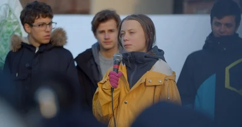 Greta Thunberg Speech About Climate Changes, Global Warming. Eco activism, Save Stock Footage 121343524