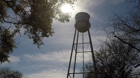 Greune, TX Water tower - sunlit, low angle Stock Footage 104534345