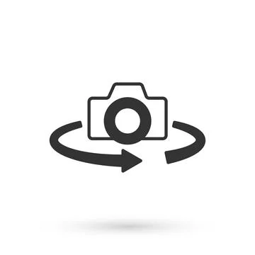 Grey 360 degree view icon isolated on white background. Virtual reality. Angle Illustrazione stock