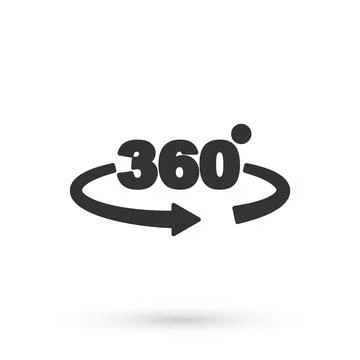 Grey 360 degree view icon isolated on white background. Virtual reality. Angle Illustrazione stock