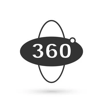 Grey 360 degree view icon isolated on white background. Virtual reality. Angle Illustrazione stock