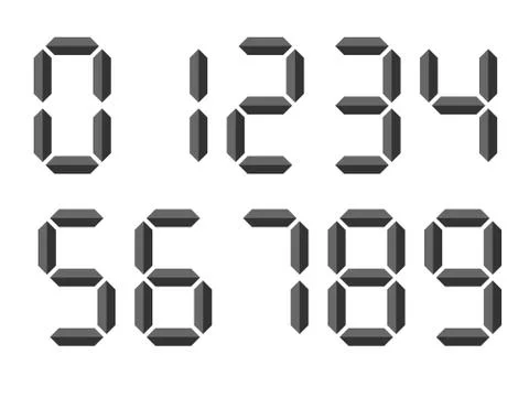 Grey 3D-like digital numbers. Seven-segment display is used in calculators Stockillustratie