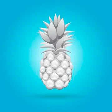 Grey 3d pineapple fruit abstract seamless pattern on aqua blue background Stock Illustration