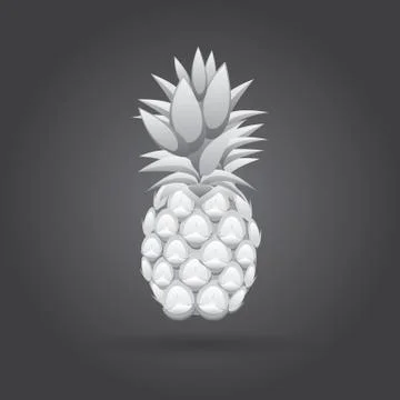 Grey 3d pineapple fruit abstract seamless pattern on dark grey background Stock Illustration