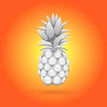 Grey 3d pineapple fruit contour abstract seamless pattern on orange background Stock Illustration