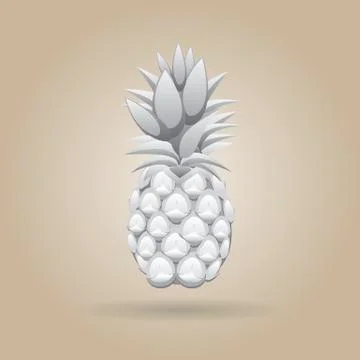 Grey 3d pineapple fruit seamless pattern on stark white brown background Illustrazione stock
