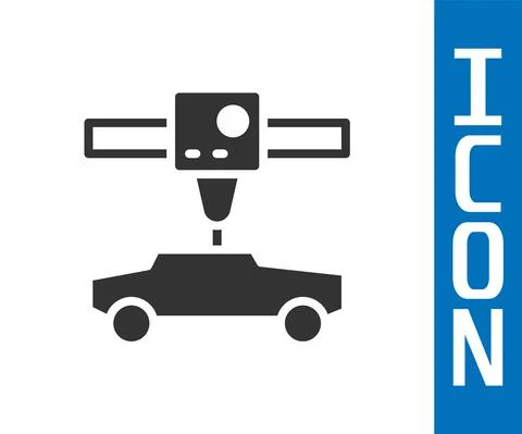 Grey 3D printer car icon isolated on white background. 3d printing. Vector Stockillustratie