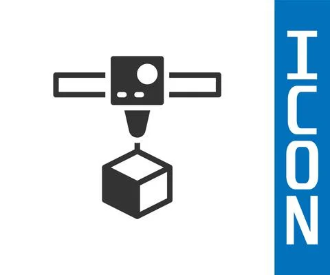 Grey 3D printer cube icon isolated on white background. 3d printing. Vector Illustrazione stock