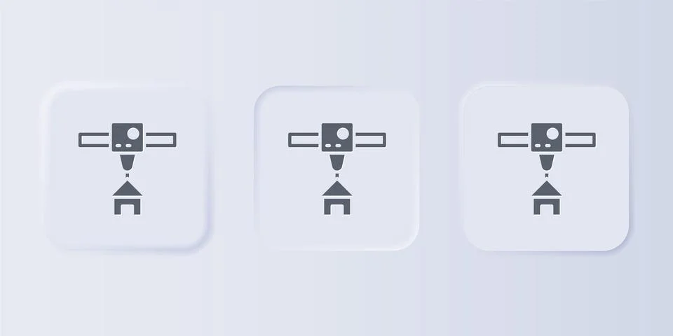 Grey 3D printer house icon isolated on grey background. 3d printing. Set ic.. Stock Illustration
