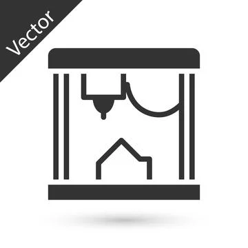 Grey 3D printer icon isolated on white background. Vector Illustrazione stock