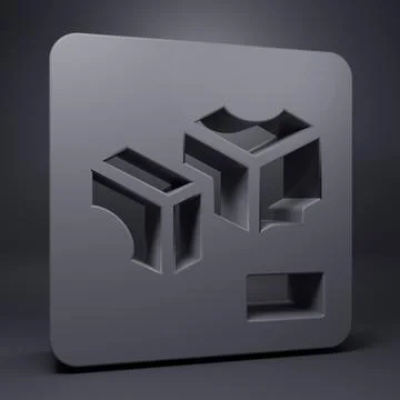Grey 3D printer icon isolated on grey background. 3d printing. Minimalism c.. Ilustração Stock