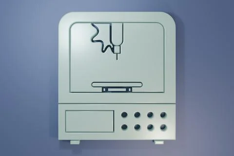 Grey 3D printer icon isolated on purple-blue background. Minimalism concept.. Foto stock