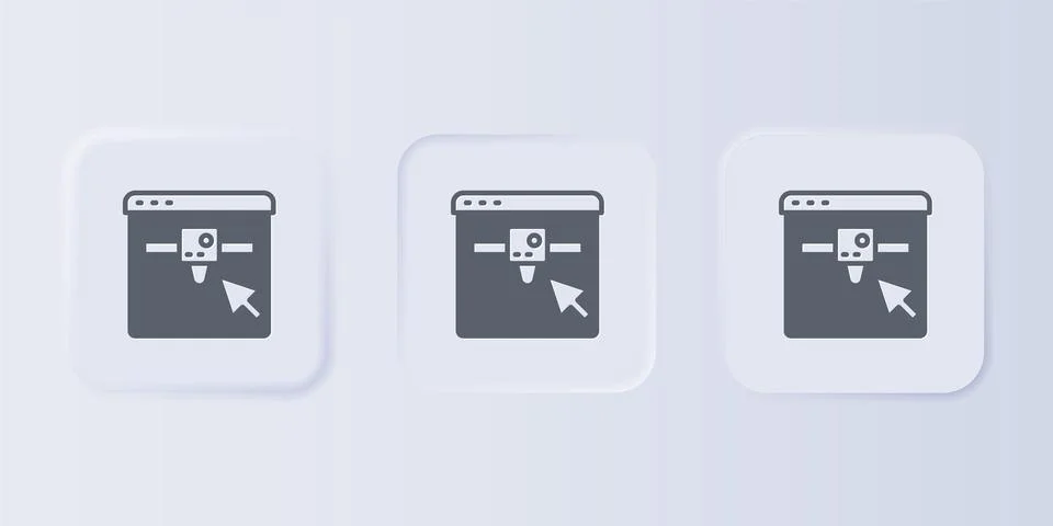Grey 3D printer setting icon isolated on grey background. 3d printing. Set .. Stock Illustration