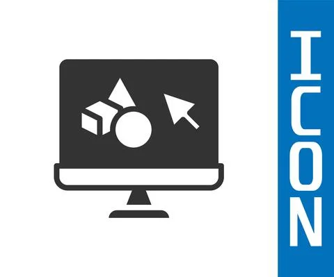 Grey 3D printer software icon isolated on white background. 3d printing. Vector Stock Illustration