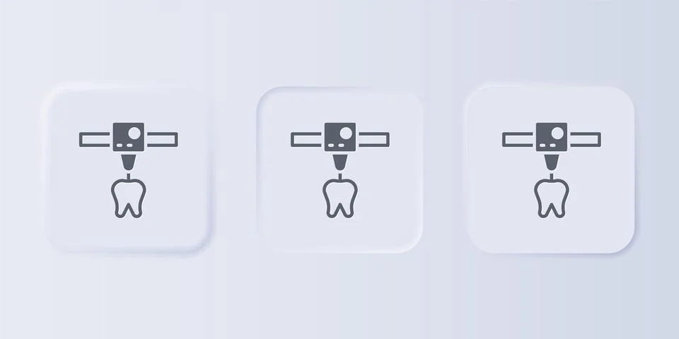 Grey 3D printer tooth icon isolated on grey background. 3d printing. Set ic.. Stock Illustration