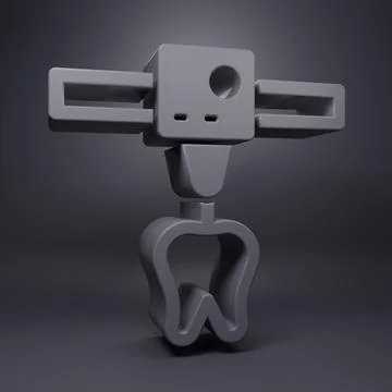 Grey 3D printer tooth icon isolated on grey background. 3d printing. Minima.. Ilustração Stock