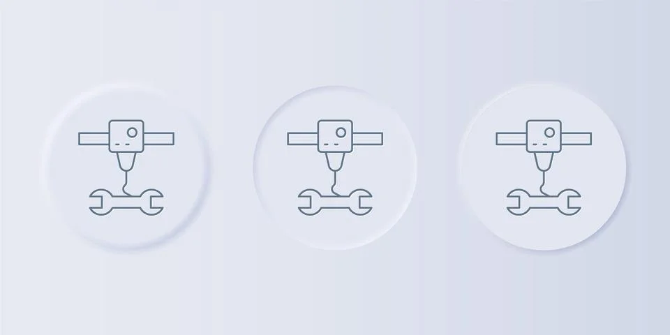 Grey 3D printer wrench spanner icon isolated on grey background. 3d printin.. Stock Illustration