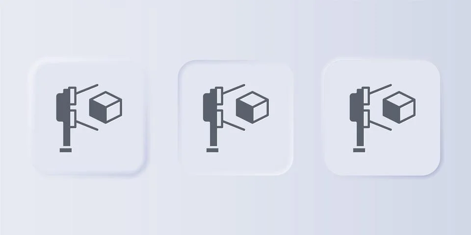 Grey 3D scanner with cube projection icon isolated on grey background. Set .. Stock Illustration
