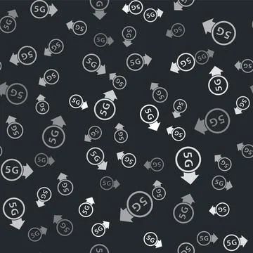 Grey 5G new wireless internet wifi connection icon isolated seamless pattern on イラスト素材