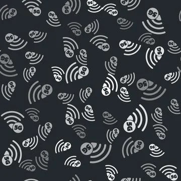 Grey 5G new wireless internet wifi connection icon isolated seamless pattern  Stock Illustration