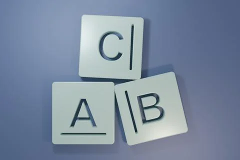 Grey ABC blocks icon isolated on purple-blue background. Alphabet cubes wit.. Stock Illustration