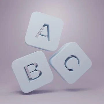 Grey ABC blocks icon isolated on purple background. Alphabet cubes with let.. Stock Illustration