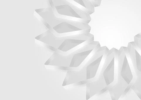 Grey abstract 3D geometric shapes on light background with futuristic tech .. Stock Illustration