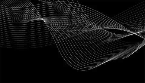Grey abstract curved wavy lines on black background Stock Illustration