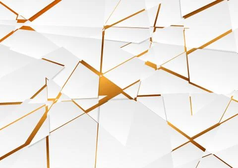 Grey abstract tech polygonal fragments on bronze background Stock Illustration