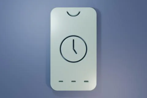 Grey Alarm clock app smartphone interface icon isolated on purple-blue back.. Stock-Illustration