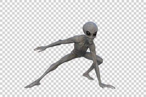 Grey Alien. 3D render isolated on transparent background. Stock Illustration
