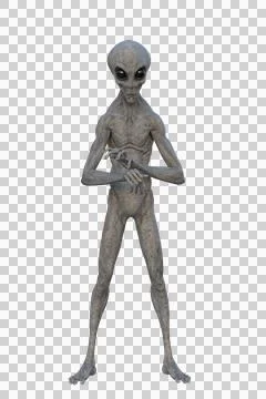 Grey Alien. 3D render isolated on transparent background. Stock Illustration