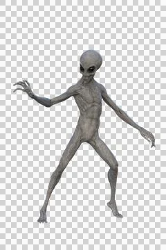 Grey Alien. 3D render isolated on transparent background. Illustrazione stock
