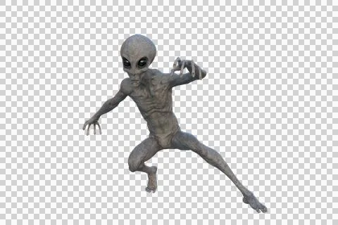 Grey Alien. 3D render isolated on transparent background. Stock Illustration