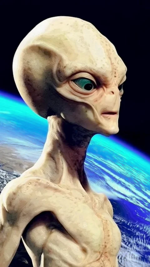 Grey alien and planet earth Vidéo 293487480