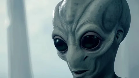 Grey alien animation realisctic face speaking Stock Footage 292026825