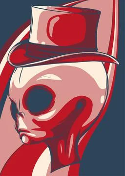 The Grey Alien Head with hat Vector Illustration Illustrazione stock