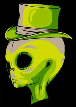 The Grey Alien Head with hat Vector Illustration 스톡 일러스트